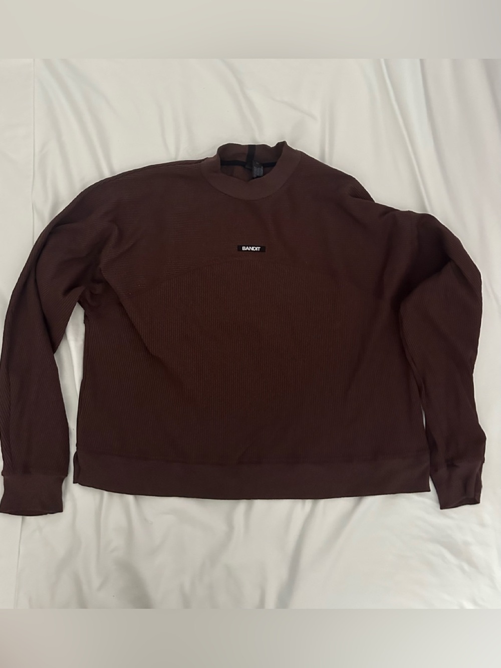 Bandit Ribbed Crewneck Running Crop Top in Dark Maroon Size XL